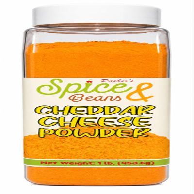 Cheddar Cheese Powder 1 lb | Cheddar Cheese Seasoning & Sauce Mix | Popcorn, Pretzels, Fries, Pasta, Snacks & Dips | Shaker & Easy Pour Tops Included | Dasher's Spice & Beans