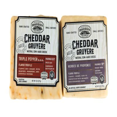 Cheddar and Gruyere Triple Pepper and Herbs de Provence Cheese Blend, Gourmet Artisan Cheese Variety Pack, Bold & Herb-Infused Flavors - 8 oz Each