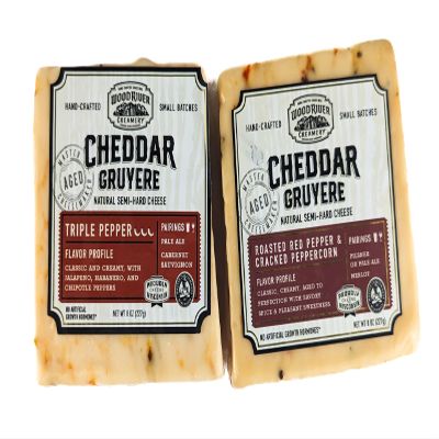Cheddar and Gruyere Triple Pepper and Roasted Red Pepper & Cracked Peppercorn Cheese Blend, Gourmet Artisan Cheese Variety Pack, Bold & Savory Flavors - 8 oz Each