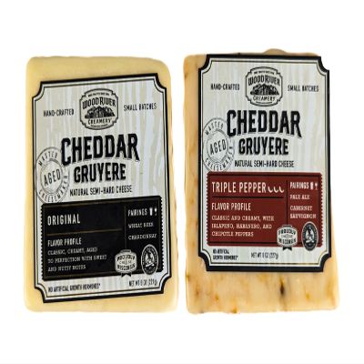 Cheddar and Gruyere Original and Triple Pepper Cheese Blend, Gourmet Artisan Cheese Variety Pack, Rich & Bold Flavors - 8 oz Each