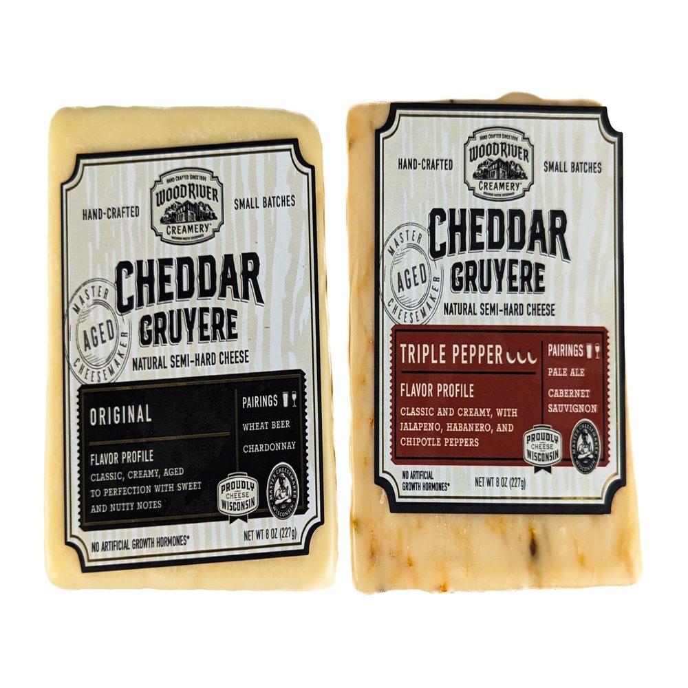 Cheddar and Gruyere Original and Triple Pepper Cheese Blend, Gourmet Artisan Cheese Variety Pack, Rich & Bold Flavors - 8 oz Each