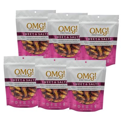 OMG! Pretzels - Sweet & Salty 6 Pack (5.5 Ounce x 6) | Bold Savory Crunch | Carefully Seasoned Snack | Premium Flavor-Packed Pretzels for Parties, Game Day & Everyday Munching |