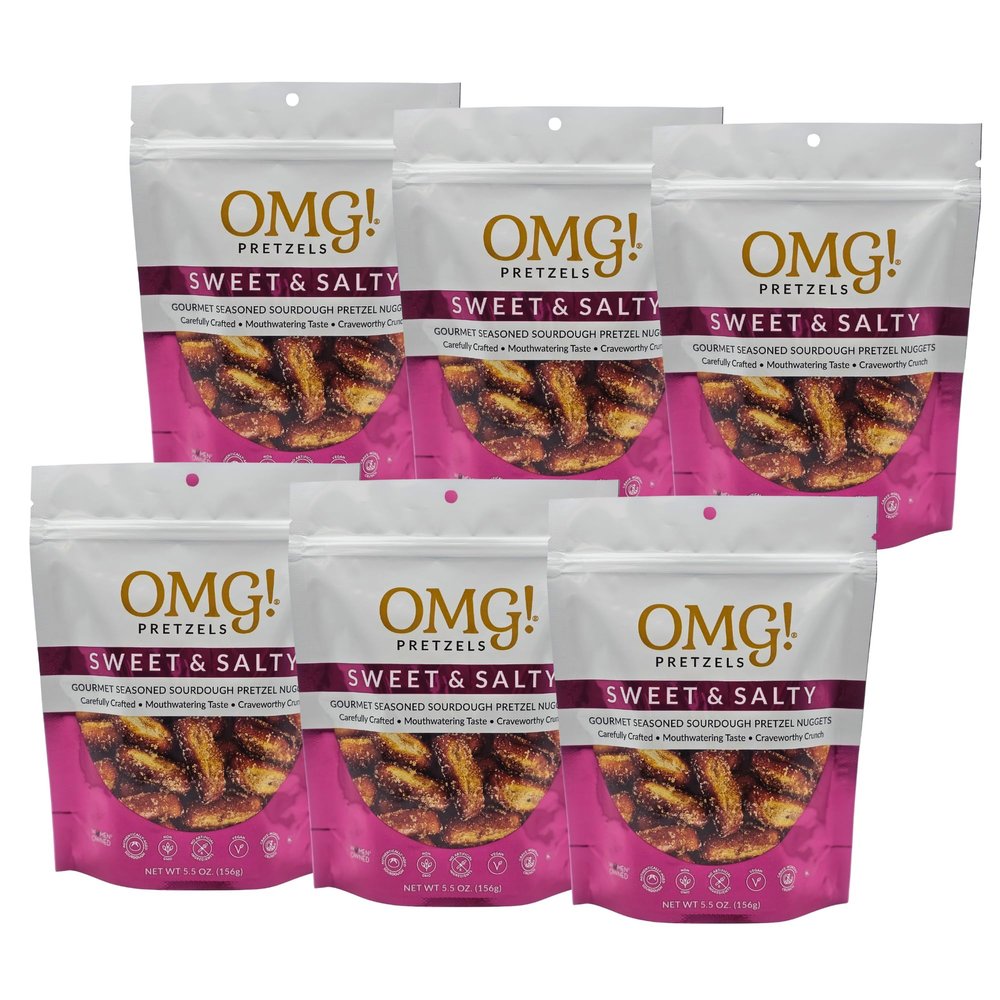 OMG! Pretzels - Sweet & Salty 6 Pack (5.5 Ounce x 6) | Bold Savory Crunch | Carefully Seasoned Snack | Premium Flavor-Packed Pretzels for Parties, Game Day & Everyday Munching |