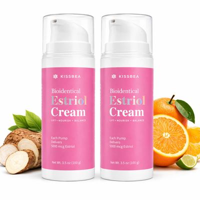 Kissbea Bioidentical Estrogen Cream for Women with E3 - Menopause Skin Support Body Moisturizer with B5, Wild Yam, Vitamin C & CoQ10 - Up to 100 Pumps Supply