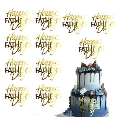 Happy Father's Day Acrylic Mirror Cake Toppers 10Pcs Gold Engraved Cupcake Toppers Decor for Dad Birthday Party Dessert Decorations Supplies
