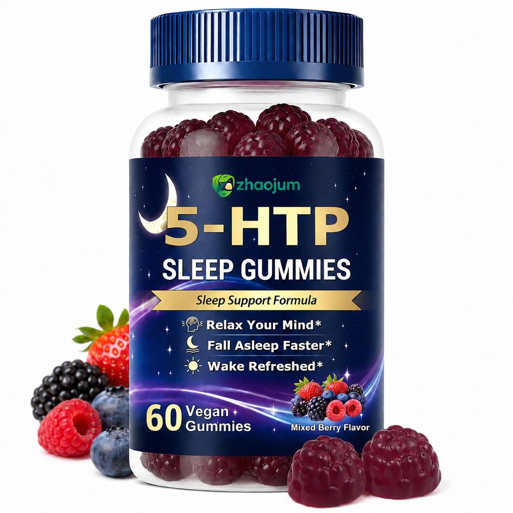 ZhaoJum 5HTP Sleep Gummies for Adults with Melatonin, L-Theanine and Magnesium, Sugar Free Calm Mood and Sleep Support Supplement, Helps Asleep Faster, Mixed Berry, 60 Count (Pack of 1)