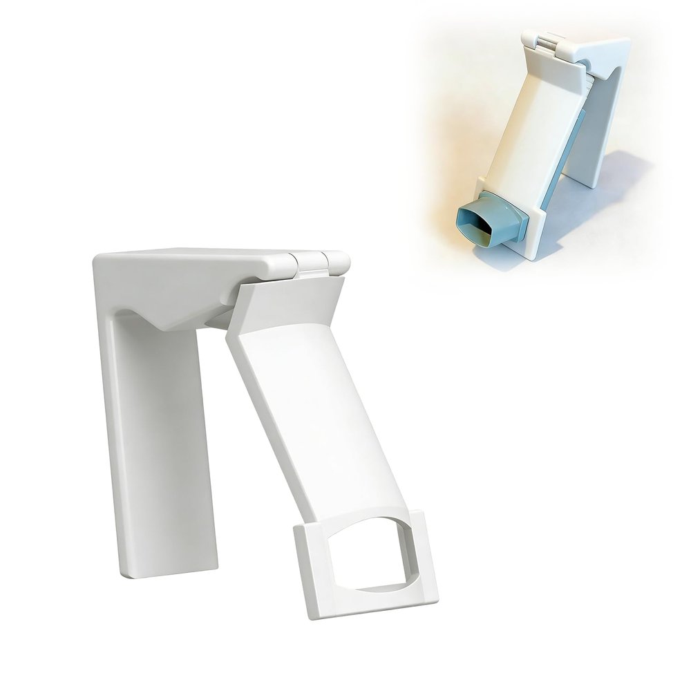 Inhaler Assistive Device for Ventolin, Easy-Grip Respiratory Aid, Ergonomic Handle for Standard MDI Canisters, Hand Mobility Support Tool (White)