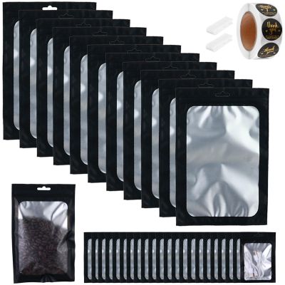 100-pack 7.8 x 11.8 Inch Large Mylar Bags with Clear Window Resealable Foil Pouches for Food Storage Smell Proof Edible Packaging Bag for Jewelry Small Business Shipping Bags, Matte black