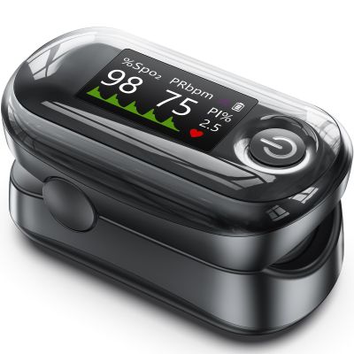 Alecaremed Pulse Oximeter, 4 Color OLED Display Oxygen Monitor Fingertip with 20 Memory, Blood Oxygen Saturation Monitor (SpO2), Alarm & Brightness Adjustable, Batteries & Lanyard (Black)