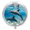 Dolphins Underwater Pill Organizer 3 Compartment Round Small Pill Box for Pocket Purse Portable Pill Case Travel Pill Container Compact Medicine Holder for Vitamin Cod Liver Oil Supplement view 1