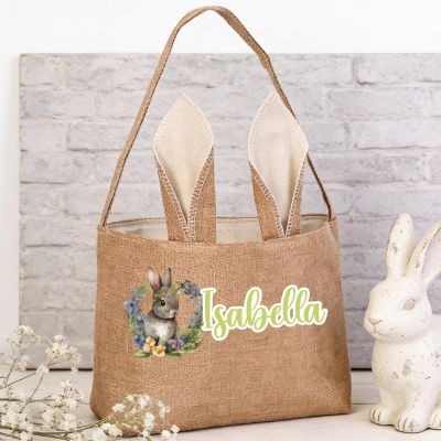 UOZGUY Custom Easter Basket with Name, Personalized Easter Bunny Basket Egg Hunt Bag with Rabbit Ears for Girls Boys, Easter Spring Party Decoration Supplies Gift Bags 2026, 9.8"x8"in, Style-14