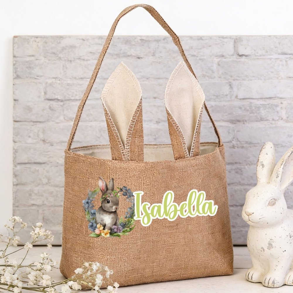 UOZGUY Custom Easter Basket with Name, Personalized Easter Bunny Basket Egg Hunt Bag with Rabbit Ears for Girls Boys, Easter Spring Party Decoration Supplies Gift Bags 2026, 9.8"x8"in, Style-14