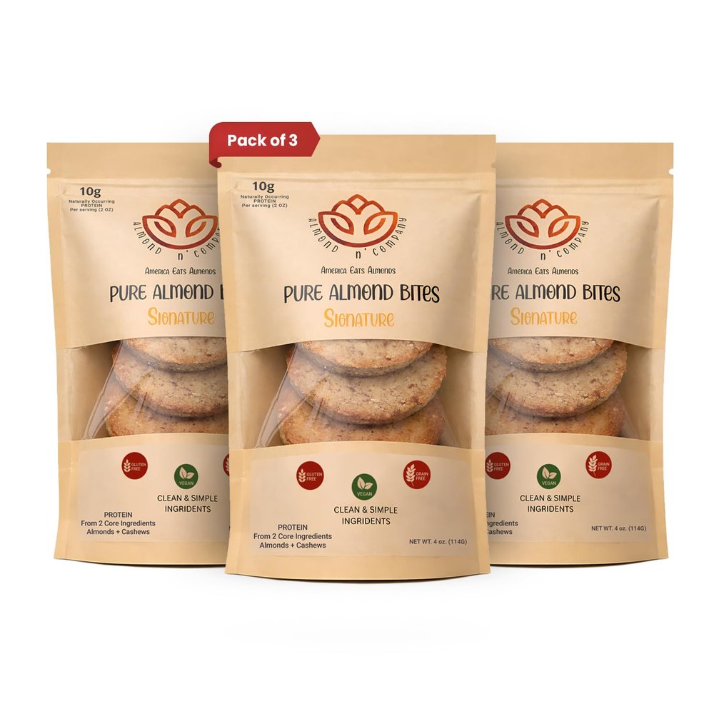 ALMOND N COMPANY Pure Almond Bites 10g Protein, Signature Saffron & Cardamom Flavor, Grain-Free, Gluten-Free, Vegan, Clean Ingredient Energy Bites, High Protein Snack for Kids & Adults, 4oz(3 Pack)