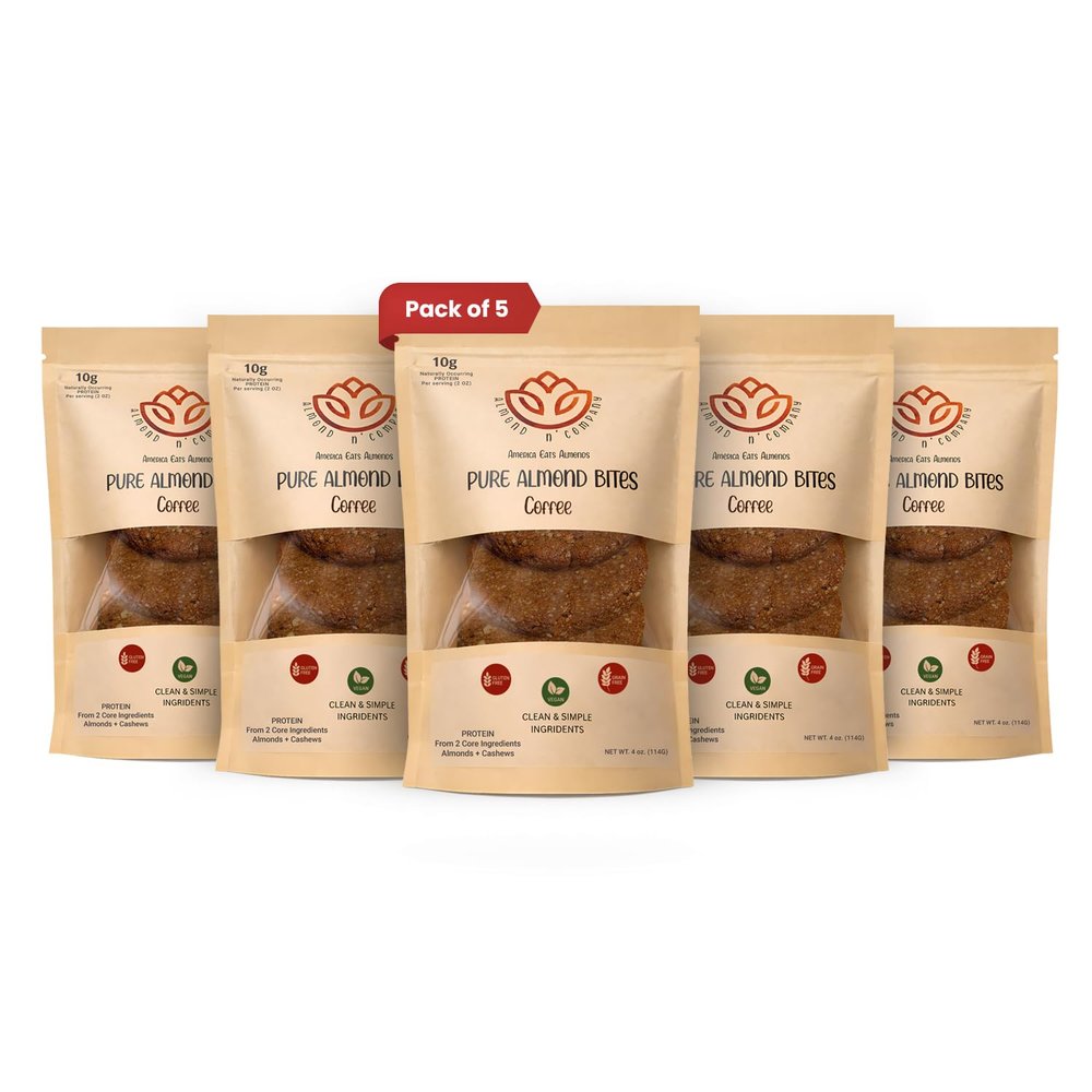 ALMOND N COMPANY Pure Almond Bites 10g Protein, Coffee Flavor, Grain-Free, Gluten-Free, Vegan, Clean Ingredient Energy Bites, High Protein Snack for Kids & Adults, 4oz(5 Pack)