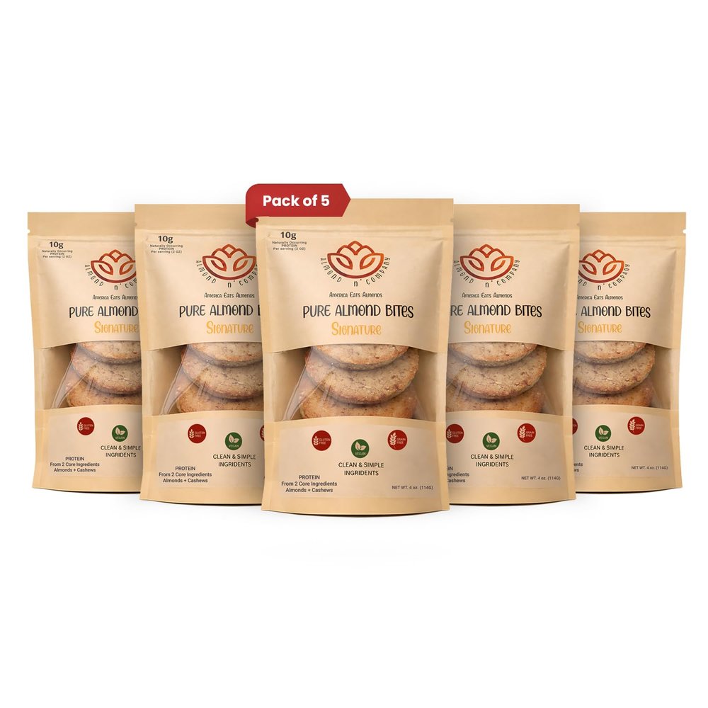ALMOND N COMPANY Pure Almond Bites 10g Protein, Signature Saffron & Cardamom Flavor, Grain-Free, Gluten-Free, Vegan, Clean Ingredient Energy Bites, High Protein Snack for Kids & Adults, 4oz(5 Pack)
