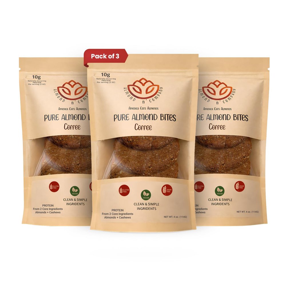 ALMOND N COMPANY Pure Almond Bites 10g Protein, Coffee Flavor, Grain-Free, Gluten-Free, Vegan, Clean Ingredient Energy Bites, High Protein Snack for Kids & Adults, 4oz(3 Pack)