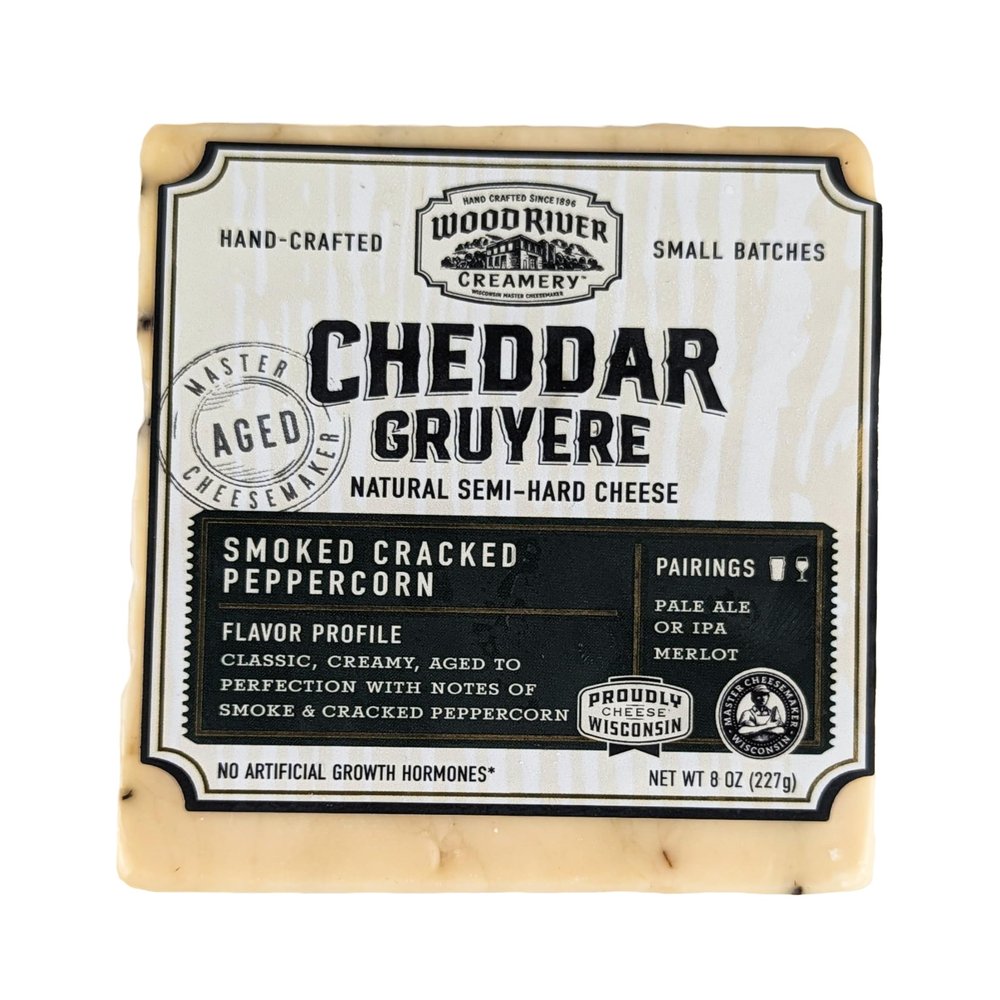 Cheddar, Gruyere, and Smoked Cracked Peppercorn Cheese Blend, Gourmet Artisan Cheese Mix, Rich & Savory - 8 oz (Pack of 4)