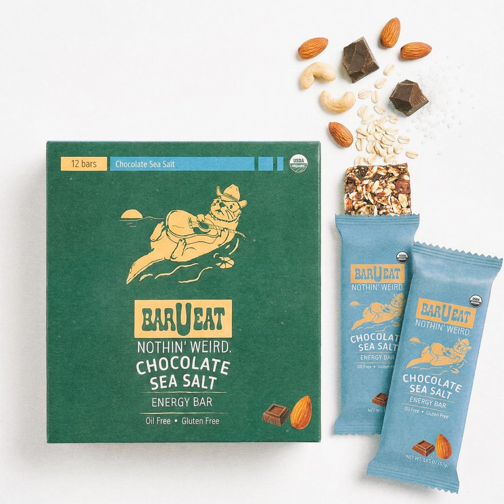 BAR U EAT Gluten-Free, Organic, Soft & Chewy Energy Bar. Whole Food Ingredients | Compostable Packaging | No Artificial Sugar | Healthy Snacks (Chocolate Sea Salt 12 Pack)