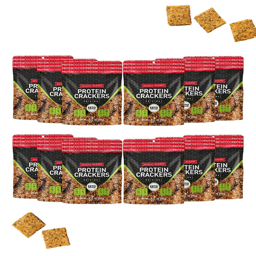 Primal Bakery High-Protein Seed Crackers, Original. 12 Pack | 11g Plant-Based Protein per Serving | 6g Gut-Friendly Fiber, 0g Added Sugar | Crunchy Keto-Certified Vegan Snack for Dips, Cheese Boards & On-the-Go
