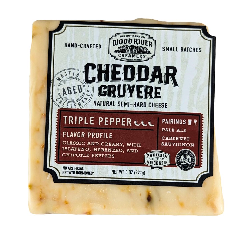 Cheddar, Gruyere, and Triple Pepper Cheese Blend, Gourmet Artisan Cheese Mix, Bold & Savory Flavor - 8oz (Pack of 2)