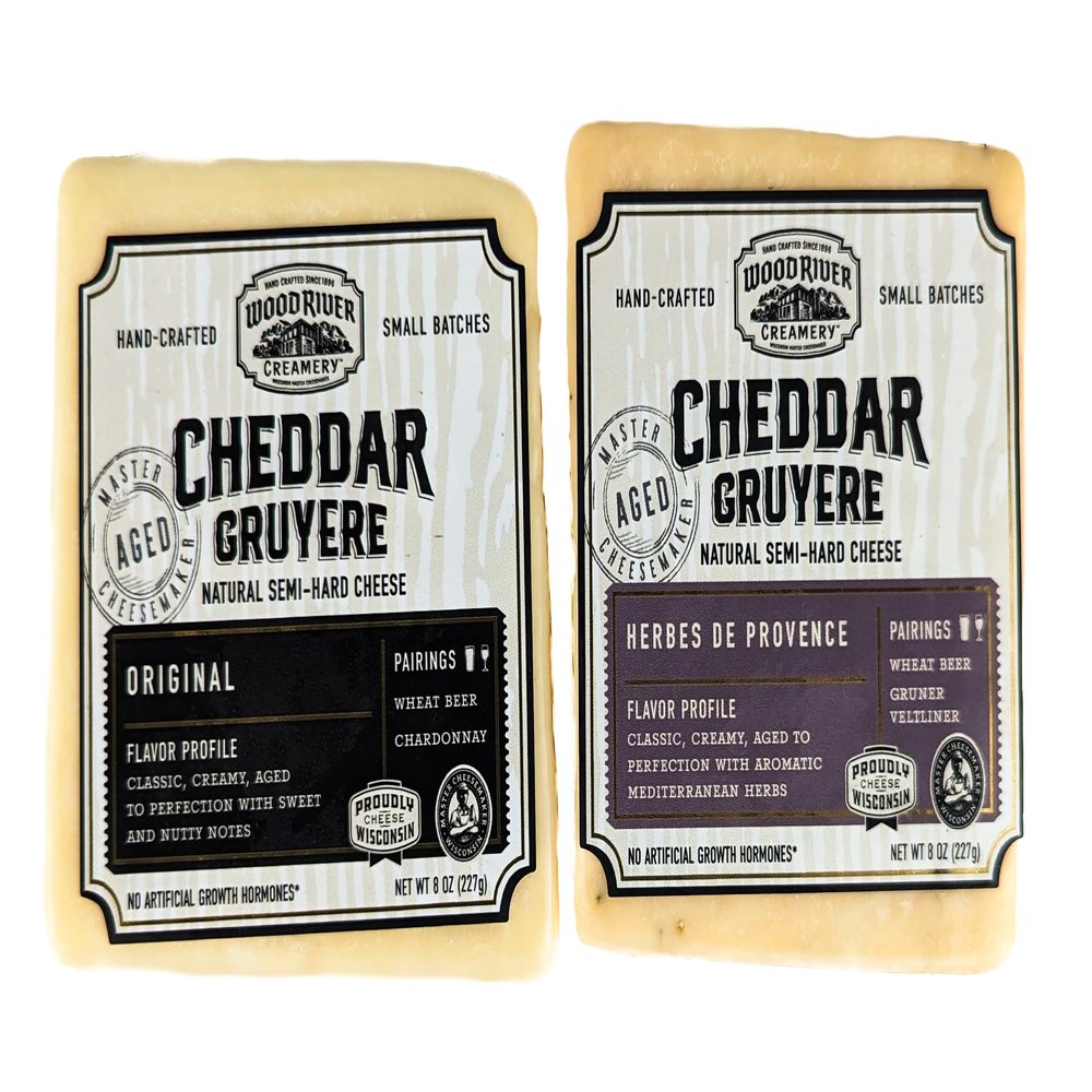 Cheddar and Gruyere Original and Herbs de Provence Cheese Blend, Gourmet Artisan Cheese Variety Pack, Rich & Herb-Infused Flavors - 8 oz Each (Pack of 2)