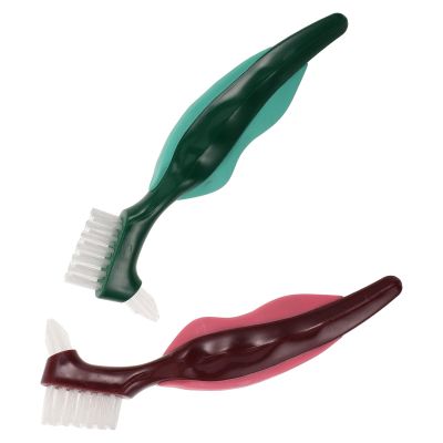 Baluue 2pcs Dentures Brush Dual-Head Hard Bristles Toothbrush for Cleaning False Teeth Oral Care Tool for Seniors Elderly