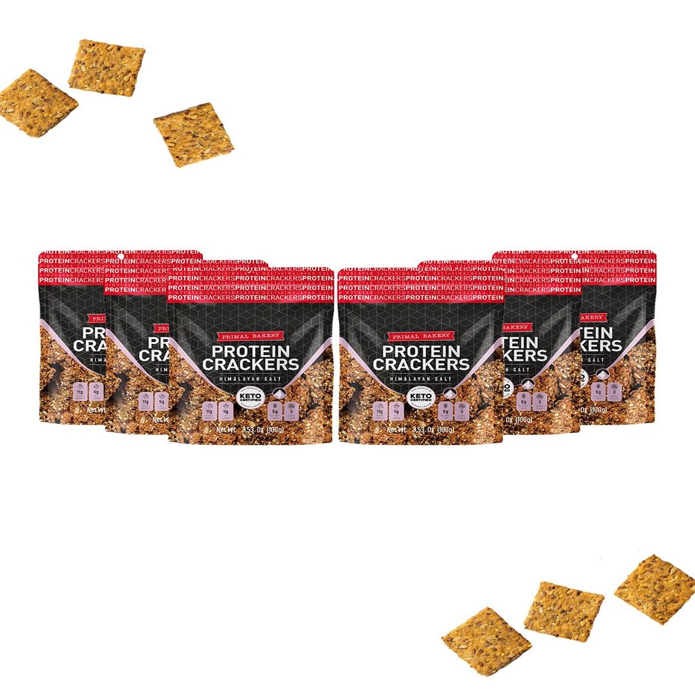 Primal Bakery High-Protein Crackers, Himalayan Salt - 6 Pack | 11g Plant-Based Protein per Serving | 6g Gut-Friendly Fiber, 0g Added Sugar | Savory Keto-Certified Vegan Snack for Dips, Soup Toppers & Snack Plates