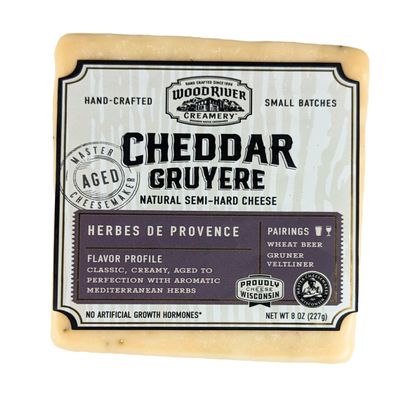 Cheddar, Gruyere, and Herbs de Provence Cheese Blend, Gourmet Artisan Cheese Mix, Rich & Savory - 8 oz (Pack of 2)