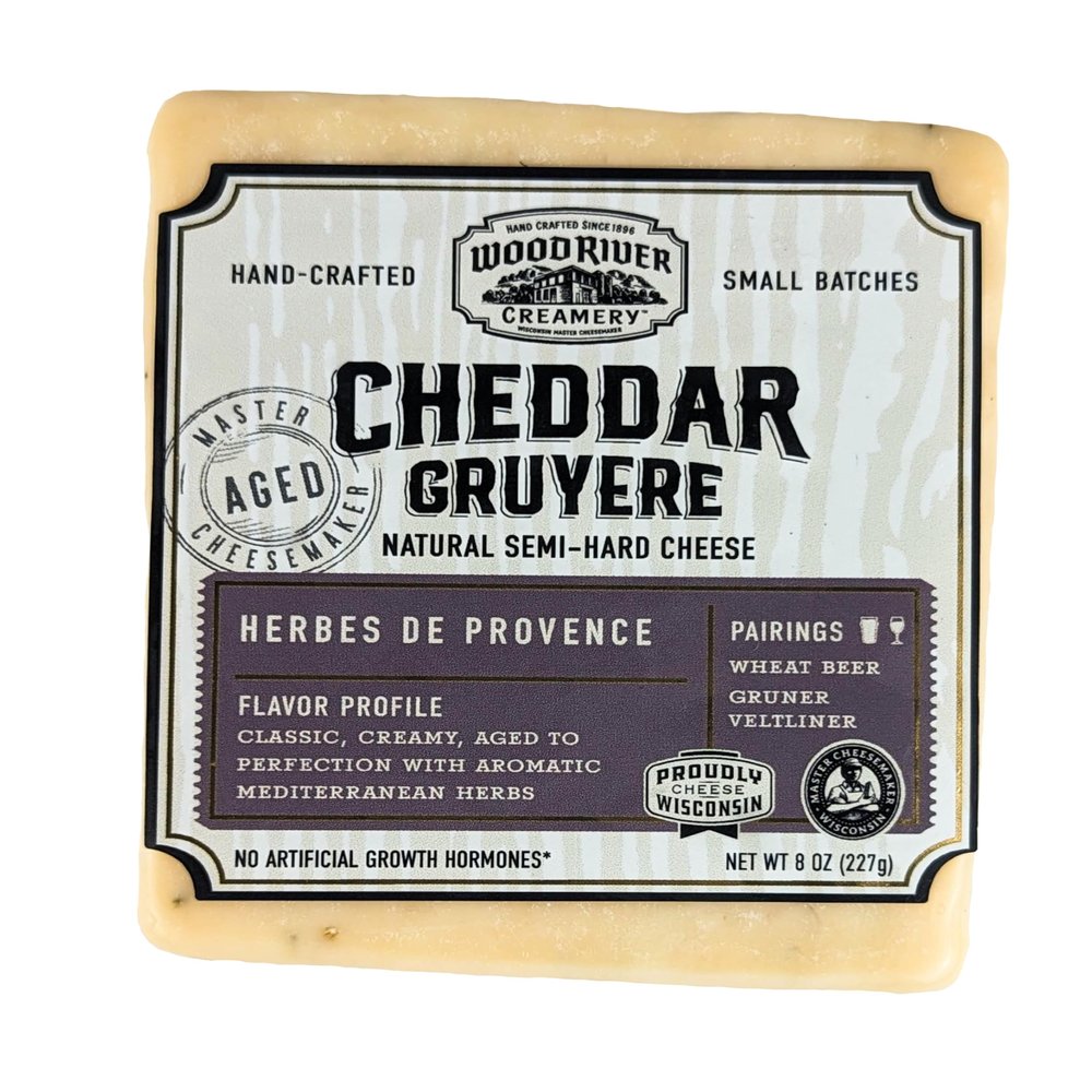 Cheddar, Gruyere, and Herbs de Provence Cheese Blend, Gourmet Artisan Cheese Mix, Rich & Savory - 8 oz (Pack of 2)