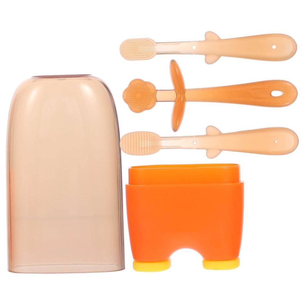 HOODANCOS Silicone Toothbrush 3pcs for Infants Tongue Cleaner Soft Bristles Oral Care Oral Cleaner in Warm Orange