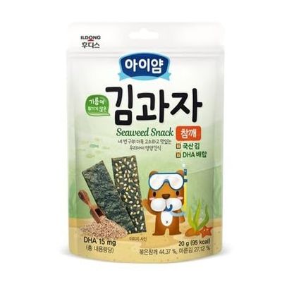 Korean Roasted Seaweed Snack with Sesame Seeds for Kids & Toddlers - Healthy Baked Gim Layered Snack with DHA, Calcium & Rice Malt, Gluten-Free, Non-GMO, Low Calorie, 20g (Pack of 1)