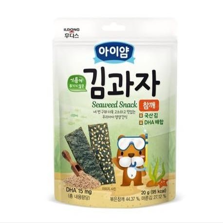 Korean Roasted Seaweed Snack with Sesame Seeds for Kids & Toddlers - Healthy Baked Gim Layered Snack with DHA, Calcium & Rice Malt, Gluten-Free, Non-GMO, Low Calorie, 20g (Pack of 1)