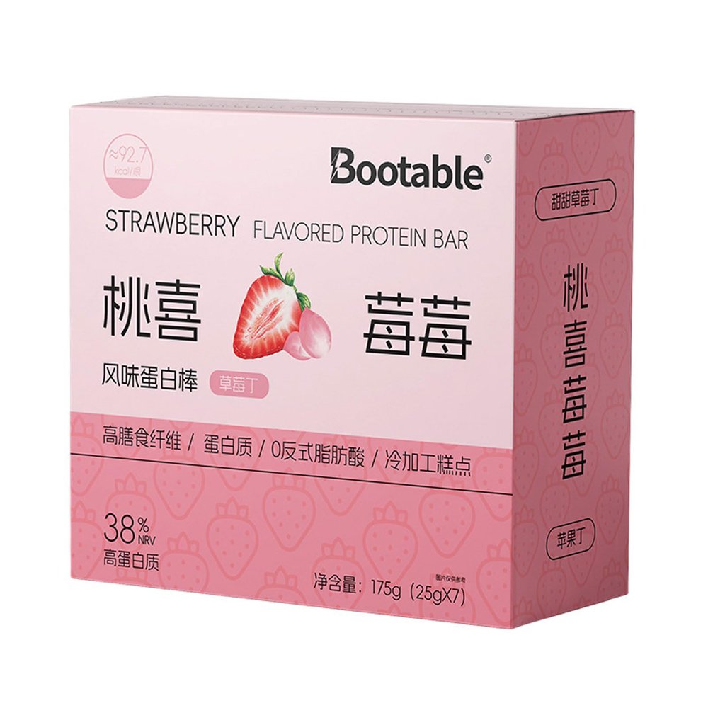 Fruit-Flavored Protein Bar Snack Bar | 5.75g Protein per Bar | Approx. 92.7 Calories (7 Bars per Box; 25g per Bar) (1, Strawberry Flavor)