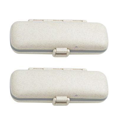 LIFKICH Thickened Plastic Pill Organizer Box 2pcs, Beige Portable Medicine Storage Container with Divided Compartments for Travel and Home Use