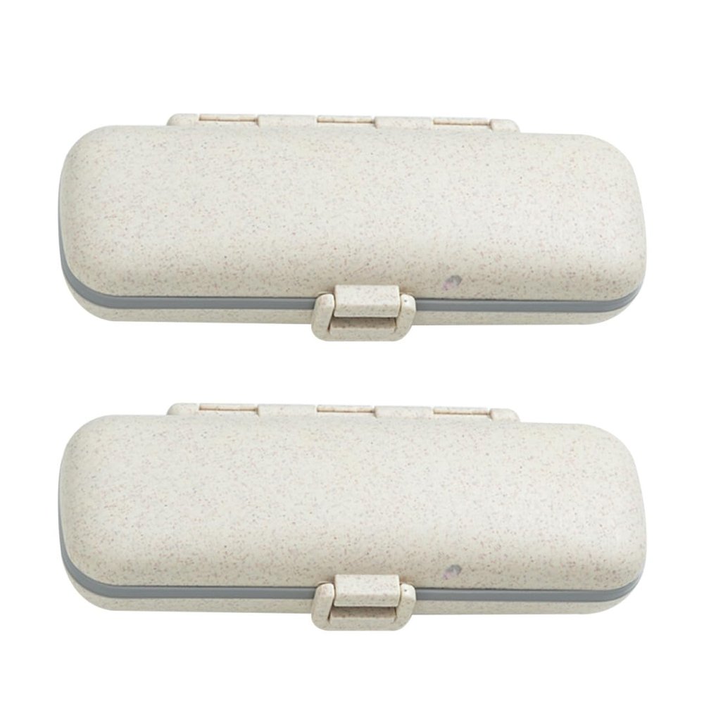 LIFKICH Thickened Plastic Pill Organizer Box 2pcs, Beige Portable Medicine Storage Container with Divided Compartments for Travel and Home Use
