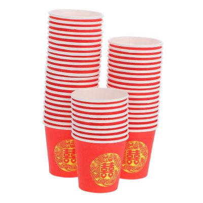 COOPHYA Red Disposable Wedding Paper Cups with Traditional Festive Design, 50pcs Small Hot Tea and Coffee Cups for Chinese Wedding Tea Party Favors and Bridal Shower Decorations