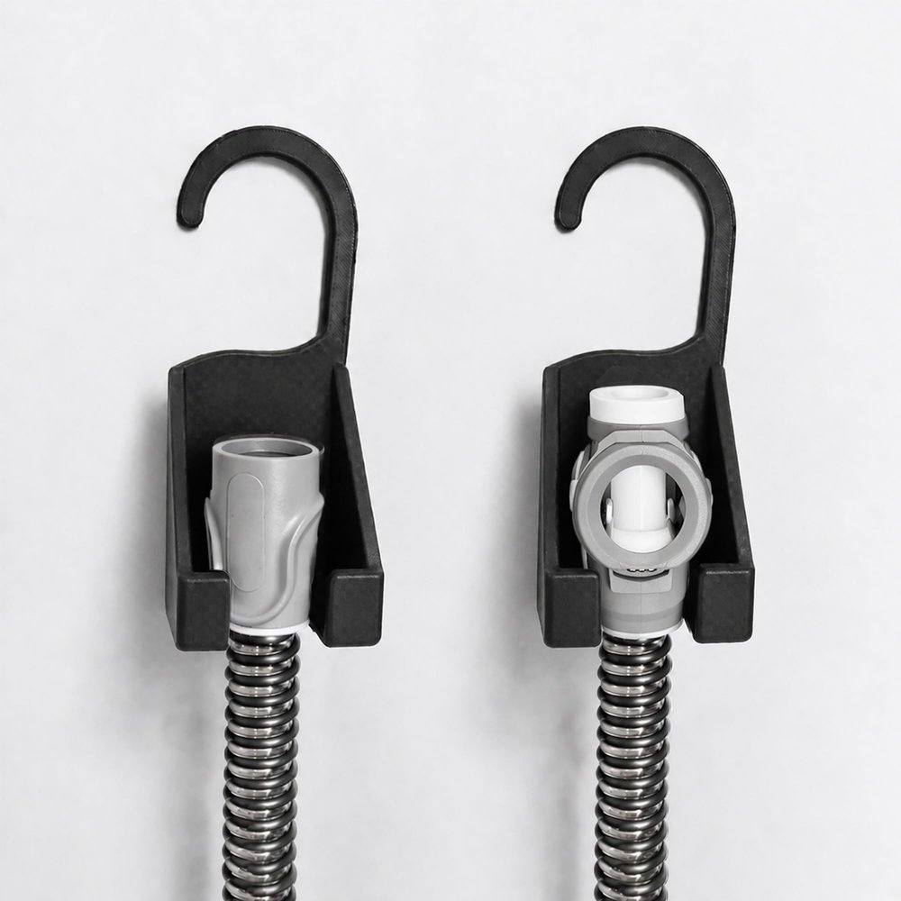 2 Pack CPAP Hose Holder for Drying One Piece Anti Slip CPAP Tube Hanger for Cleaning, Shower Drying Hook Fits 15mm & 19mm Tubing (Black)