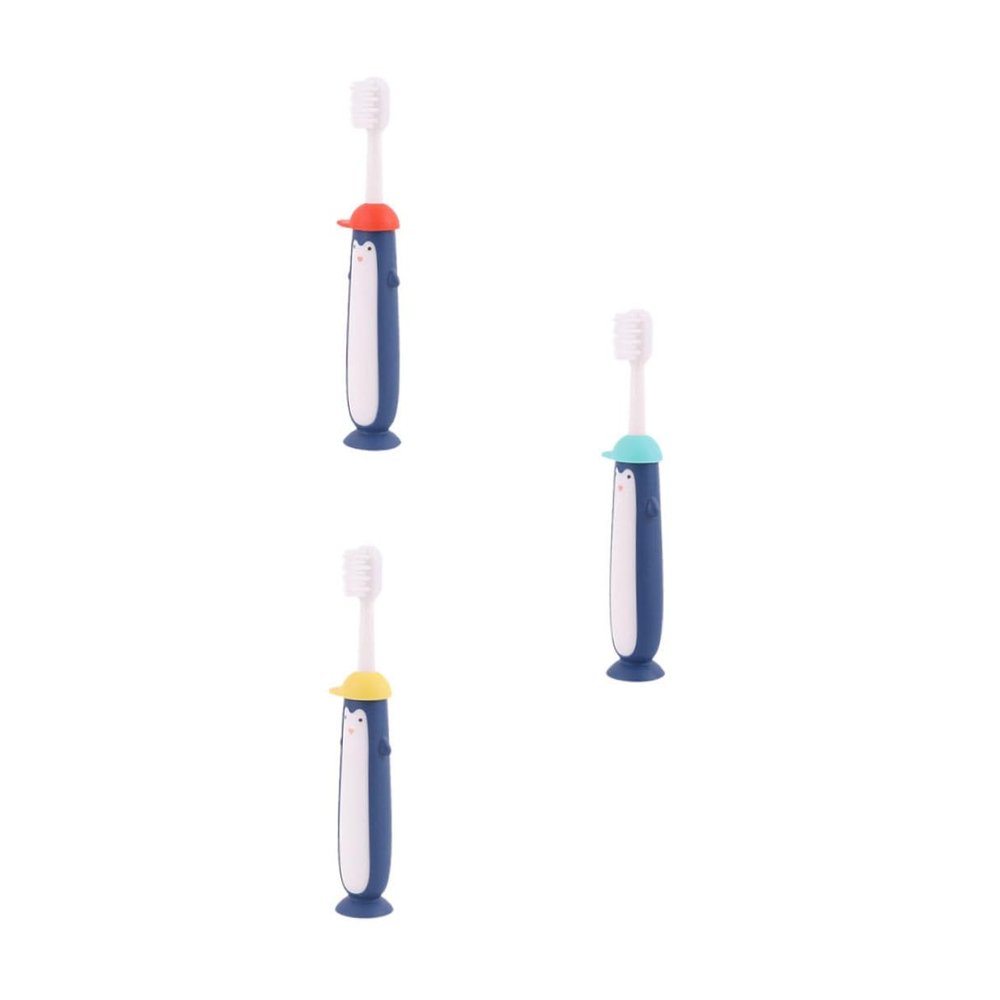 COOPHYA 3pcs Cartoon Toothbrush Set Soft Bristles Teeth Cleaning Brush for 3-12 Years Oral Care with Colorful Handles (Blue, Yellow, Red) Random Color
