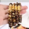Feng Shui Wealth for Men Yellow Tiger Eye Stone Stretchy Bangle Hand Carved Mantra Bead Talisman for Prosperity Money Good Luck,12MM view 2