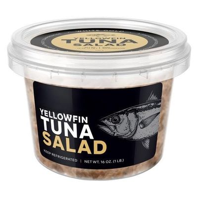 Yellowfin Tuna Salad, Albacore Tuna, Vegan Mayo (expeller pressed sunflower seed oil, water, garlic powder, ground mustard seed), Celery, Red Onion, Jalapeno Pepper. [ 16 oz, 1 pound ]