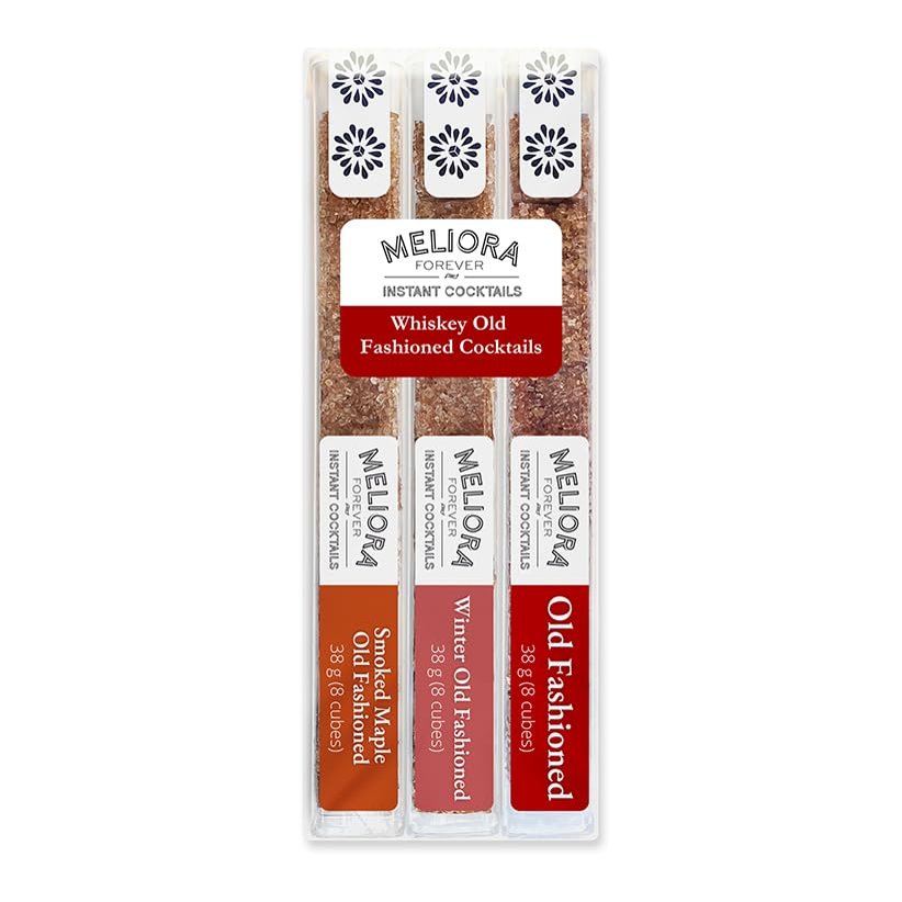 Meliora Forever Whiskey Old Fashioneds Instant Cocktail Cubes Variety Pack, 3 Flavors, Cocktail Cubes with Demerara Sugar and Bitters