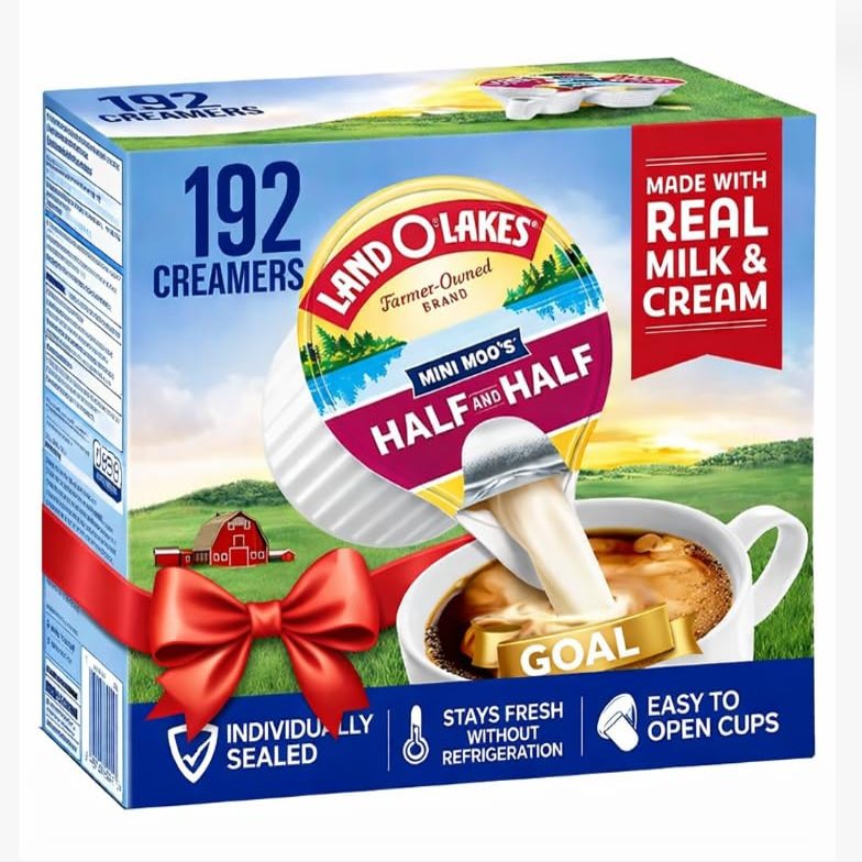 Land O' Lakes Mini Moo's Half and Half Coffee Creamer, Individually Sealed, No Refrigeration Needed, 192 Count