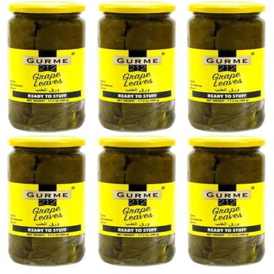 Gurme Grape Leaves, Ready to Stuff, Vine Leaves in Brine, 17.2 oz, Pack of 6