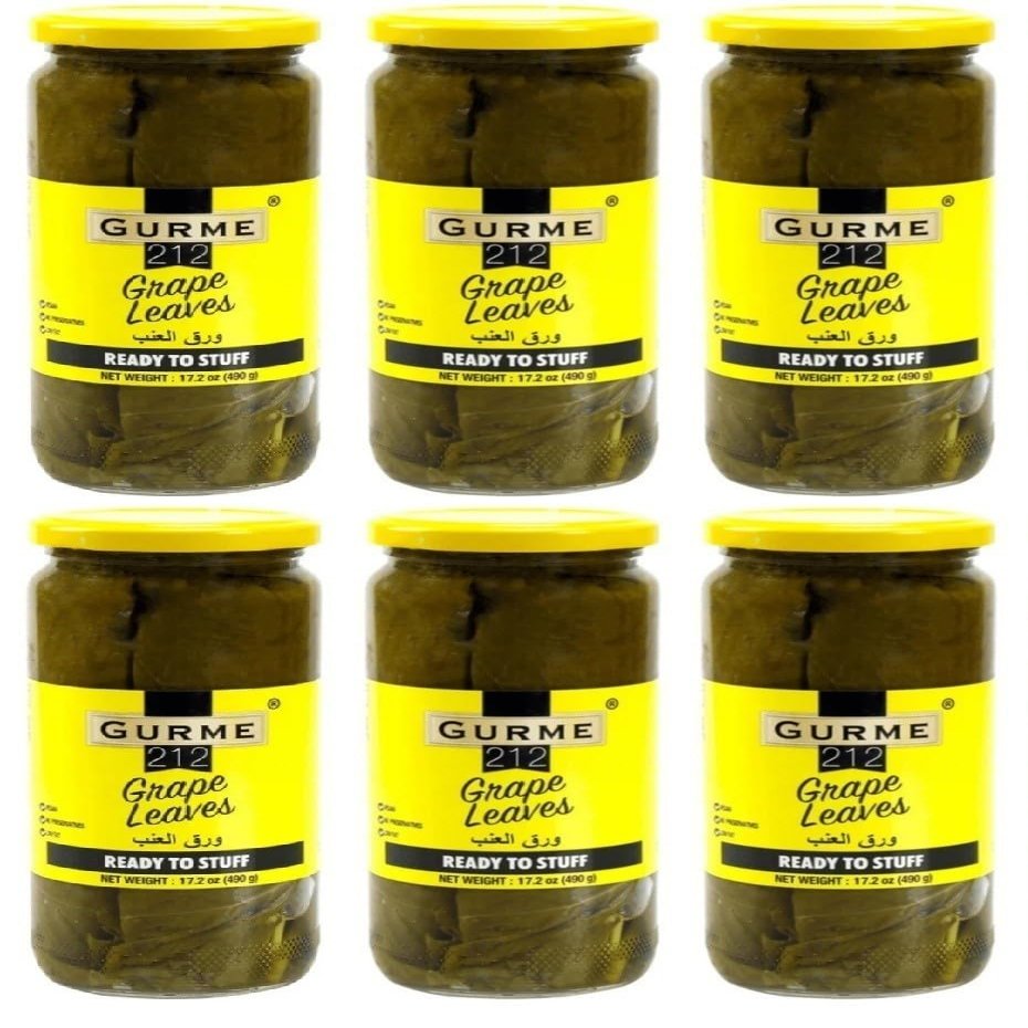 Gurme Grape Leaves, Ready to Stuff, Vine Leaves in Brine, 17.2 oz, Pack of 6