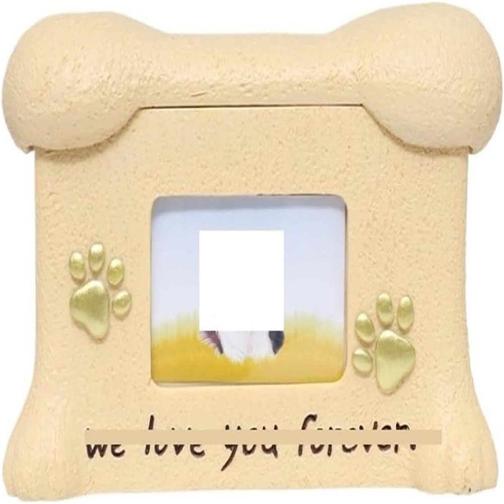 STBTOO Funeral Cremation Urn Ashes Cat Or Dog Box Pet Memorial With Photo Frame Keepsake(Beige)