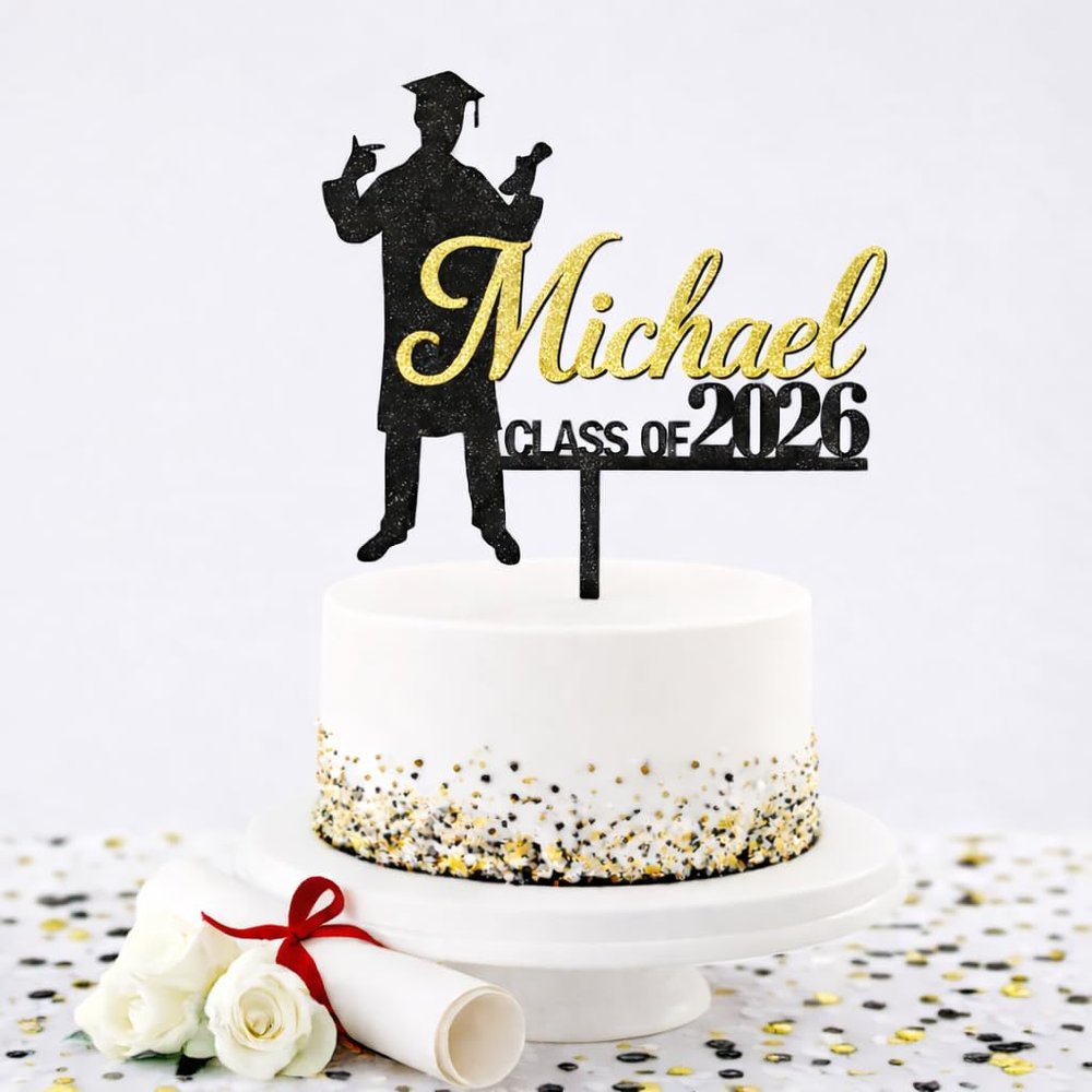 DILYPOD Personalized Graduation Glitter Cake Topper, Custom 2026 Graduation Cupcake Toppers Party Decorations, Congrats Decor Senior Gifts, Class Of 2026 Cupcake Decorations, Grad Party Decor 7