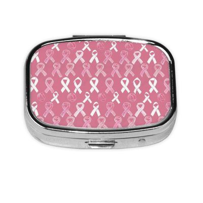 Nuzjahu Preventing Breast Cancer C Print Small Pill Case, Metal Square Travel Pill Organizer Portable Mini Pill Box 2 Compartments for Vitamin, Cod Liver Oil, Supplement