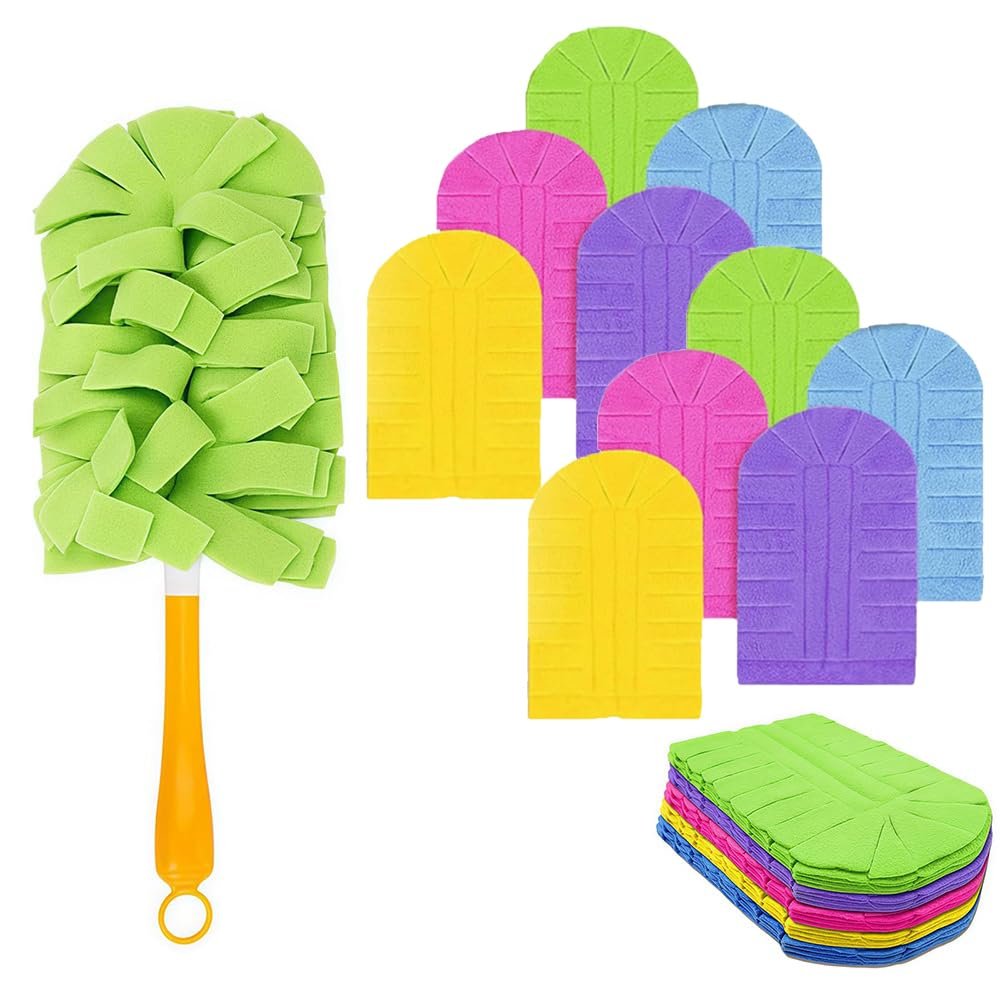2026 New 360 Electrostatic Duster Refills, Reusable & Washable Heavy Duty Duster Pads for Dust, High-Density Microfiber,Fits Most Standard Duster Handles (2 Handle + 10 Refills)