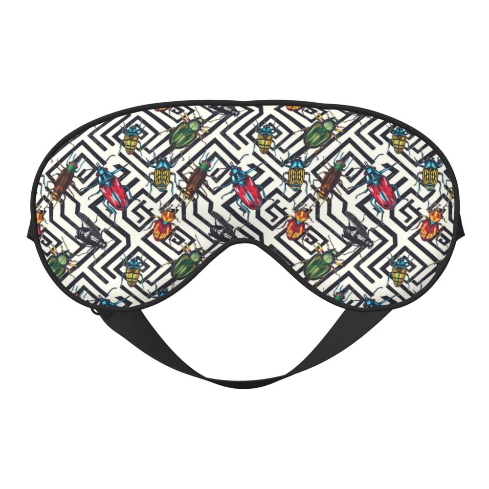 Nuzjahu Interesting Retro Insects Print Sleep Mask Silk Eye Mask for Sleeping with Adjustable Strap Soft Satin Blackout Travel Eye Cover Zero Pressure Night Blindfold