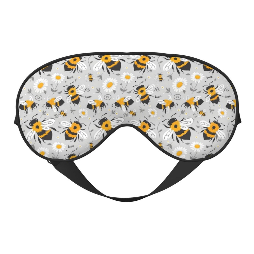 Nuzjahu Cute Bees and Daisies Print Sleep Mask Silk Eye Mask for Sleeping with Adjustable Strap Soft Satin Blackout Travel Eye Cover Zero Pressure Night Blindfold